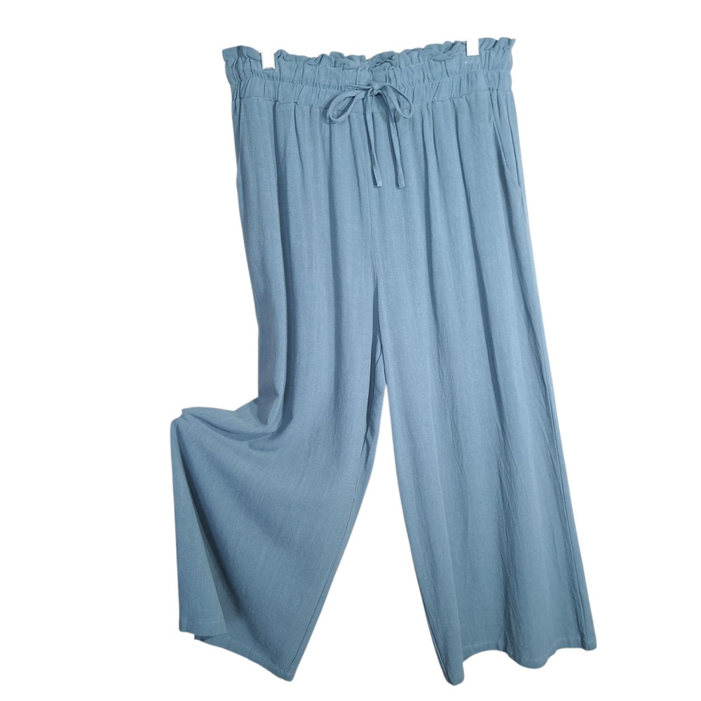 Anrabess Women's Palazzo Pants Light Navy XL Elastic High Waist Summer